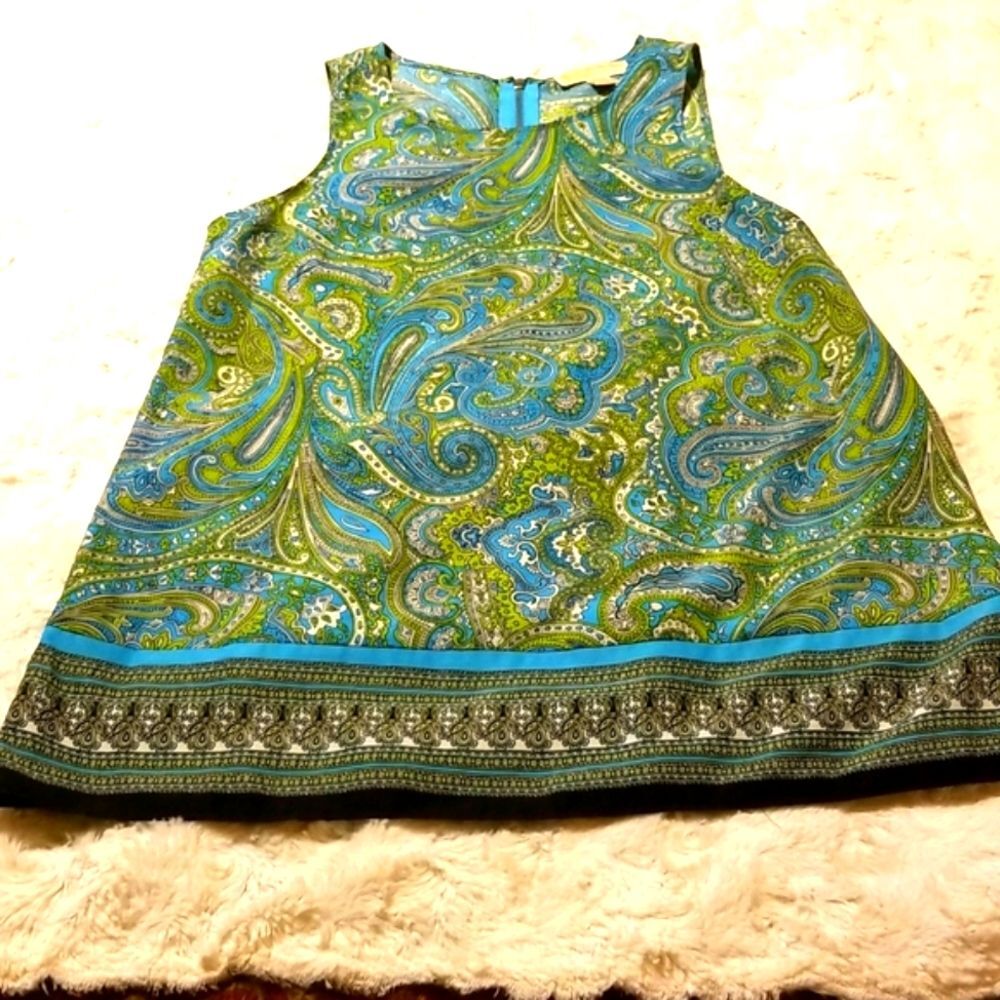 Michael Kors Womens Sleeveless Paisley Top Size Small Spring Summer Blue Green